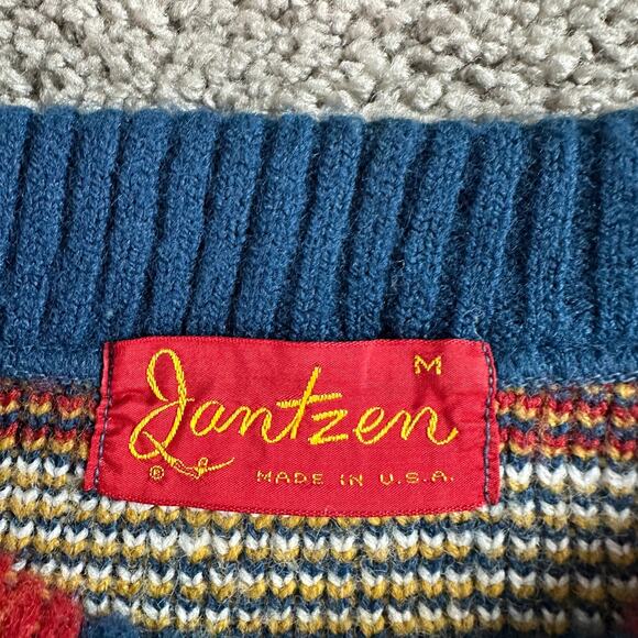 VTG 60s Jantzen Wool Mohair Sweater Mens Unisex M Multicolor Western Abstract - Picture 4 of 15